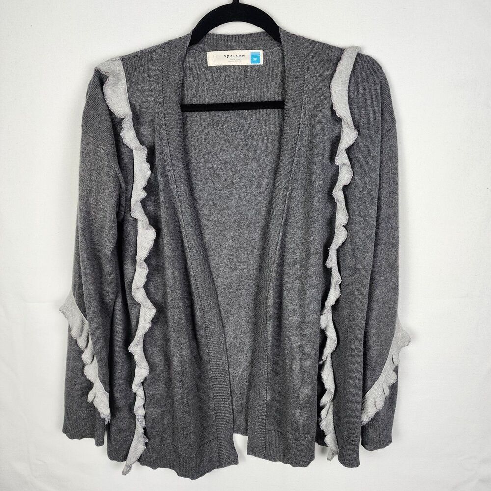 Sparrow Gray Ruffled Cotton & Cashmere Open‎ Front Cardigan Sweater Size Small P